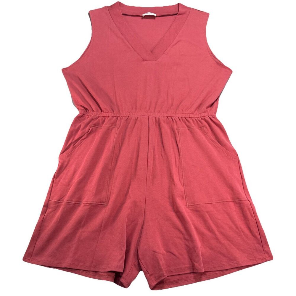 Zenana Romper Sleeveless V-neck Salmon/pink, Pockets Sz 3X Comfy, Preppy, Dress